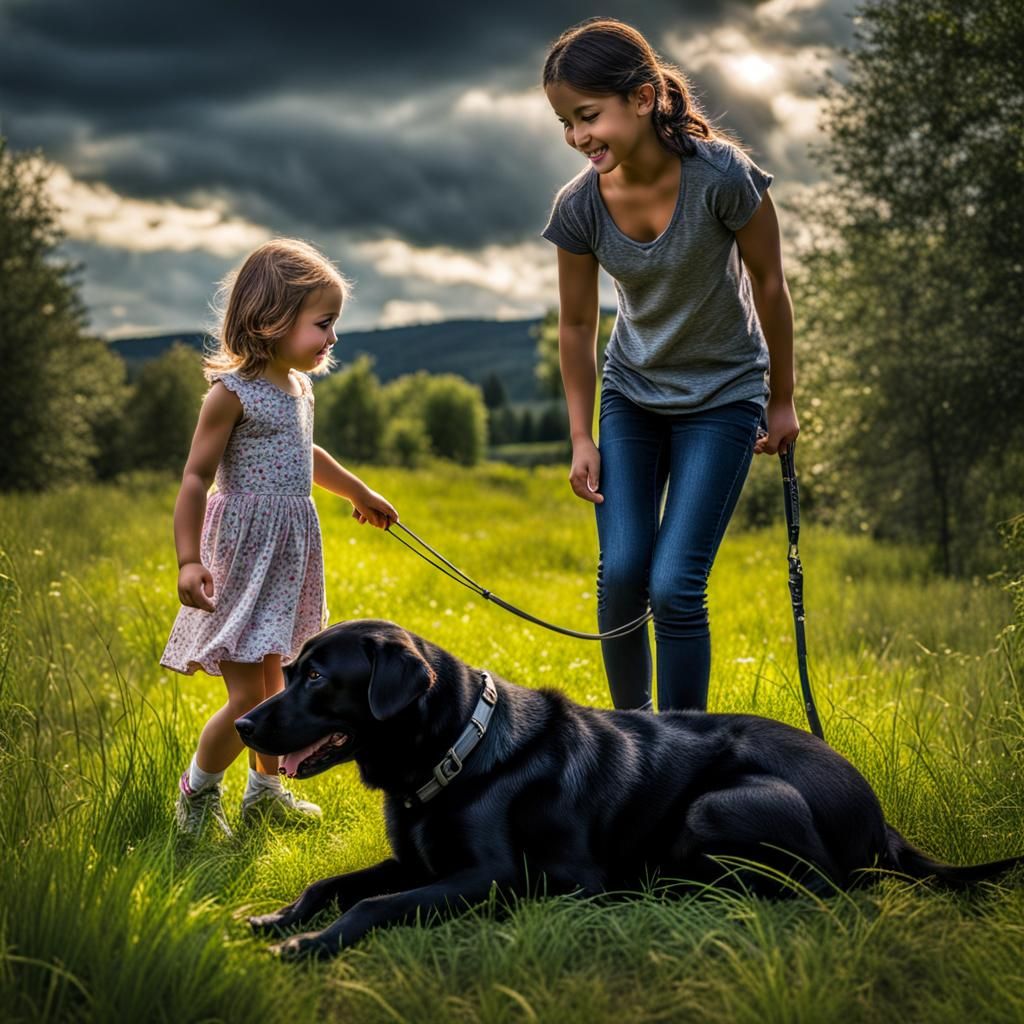 Labrador and Girl Playing: Hyperrealistic 64 Megapixel Image