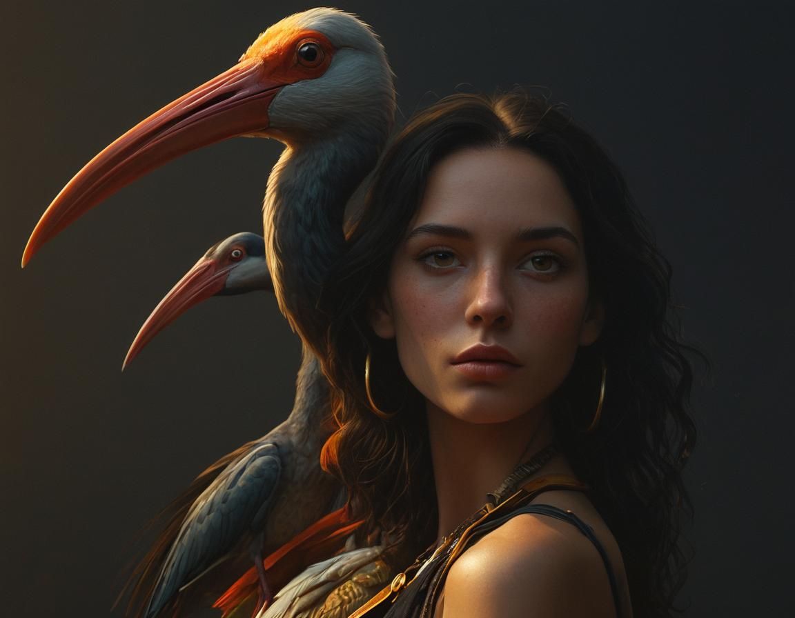 Woman with Ibis Portrait in Greg Rutkowski Style