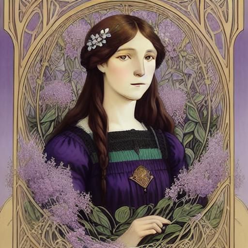 Art Nouveau Style Cat and Woman Illustration