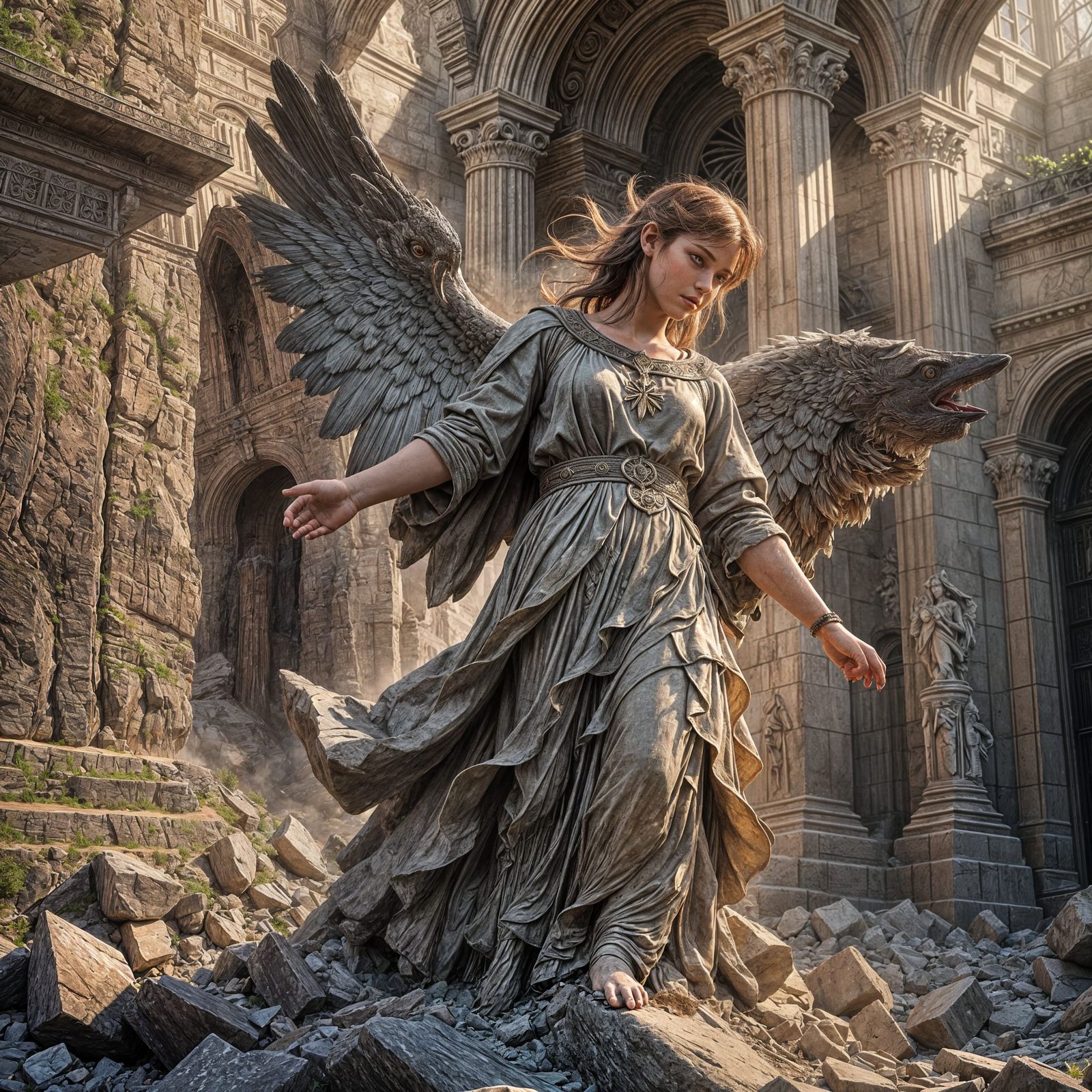 Angel Dissolving into Dust in Dramatic Light