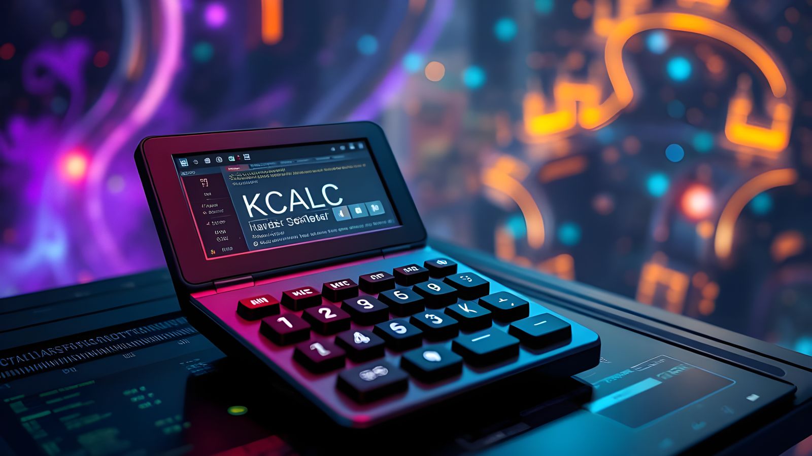 Calculator in Vibrant Cyberpunk Dreamscape