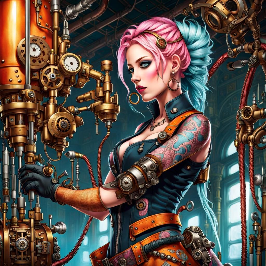 Steampunk Artificer with Intricate Mechanical Arm