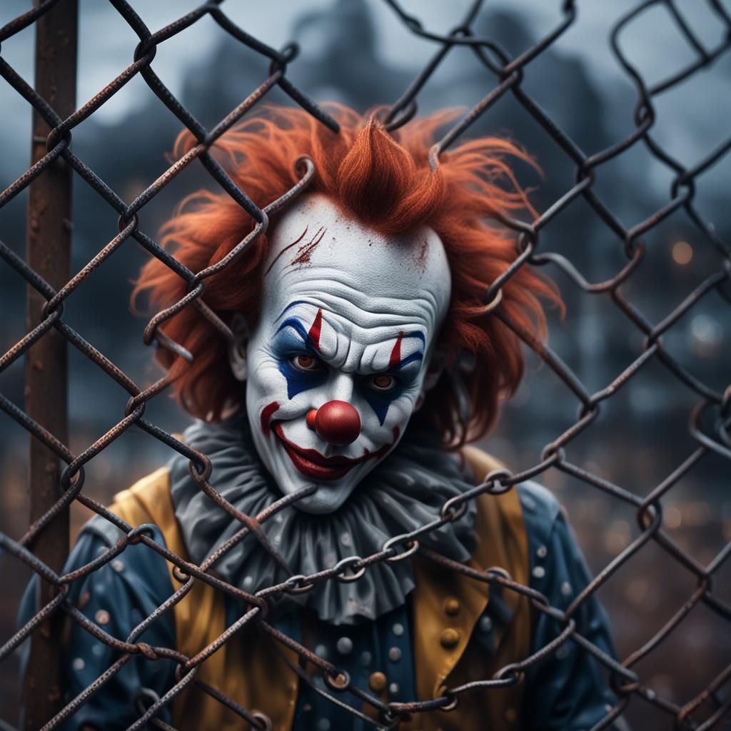 Hyper-Realistic Nighttime Scene with Rusty Chain Link Fence....