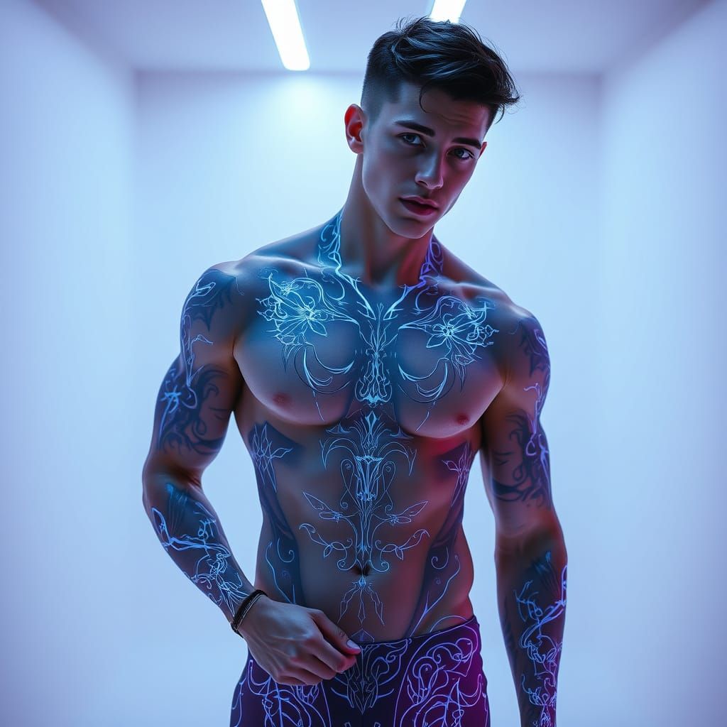 Cyberpunk Tattoo Art in Minimalist Setting