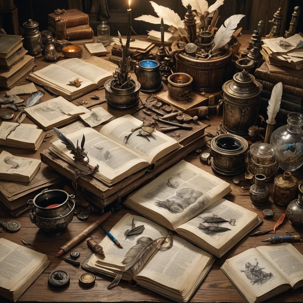 Old Book with Quill: Fantasy Art
