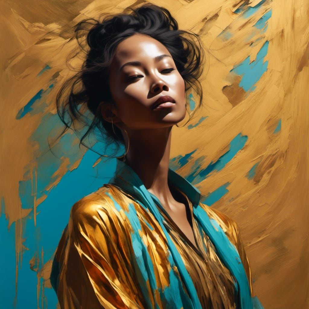 Asian-African Woman in 80s Style, Realistic Portrait