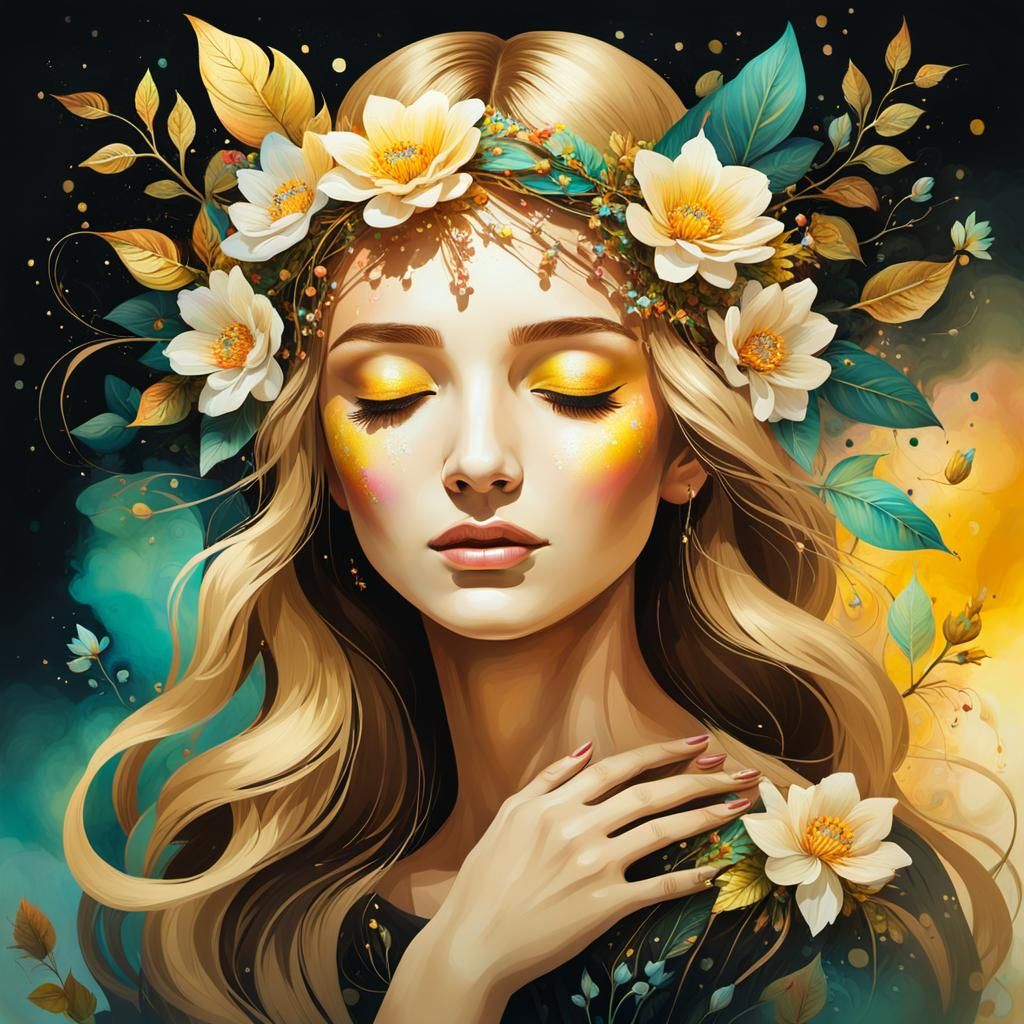 Mystical Woman in Surrealist Street Art Portrait