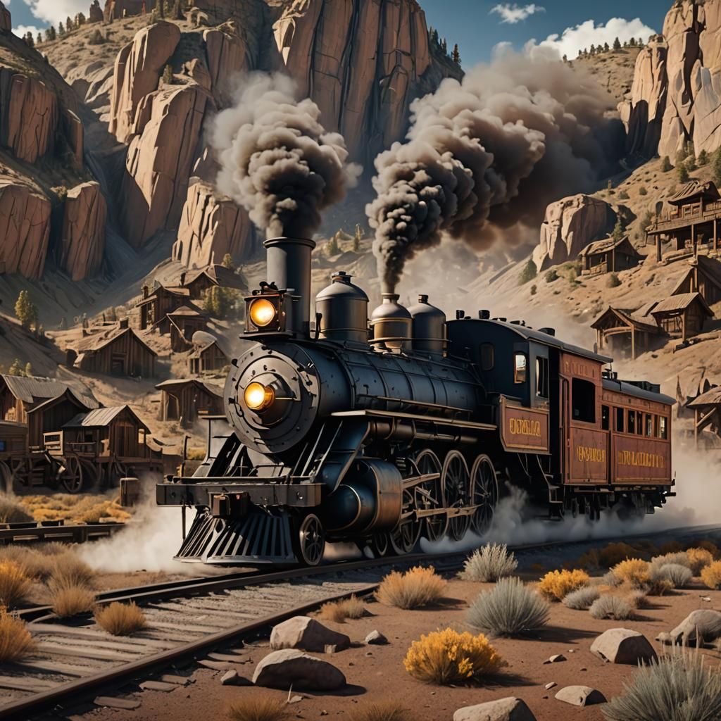 Old West Steam Locomotive with Wells Fargo Cabin