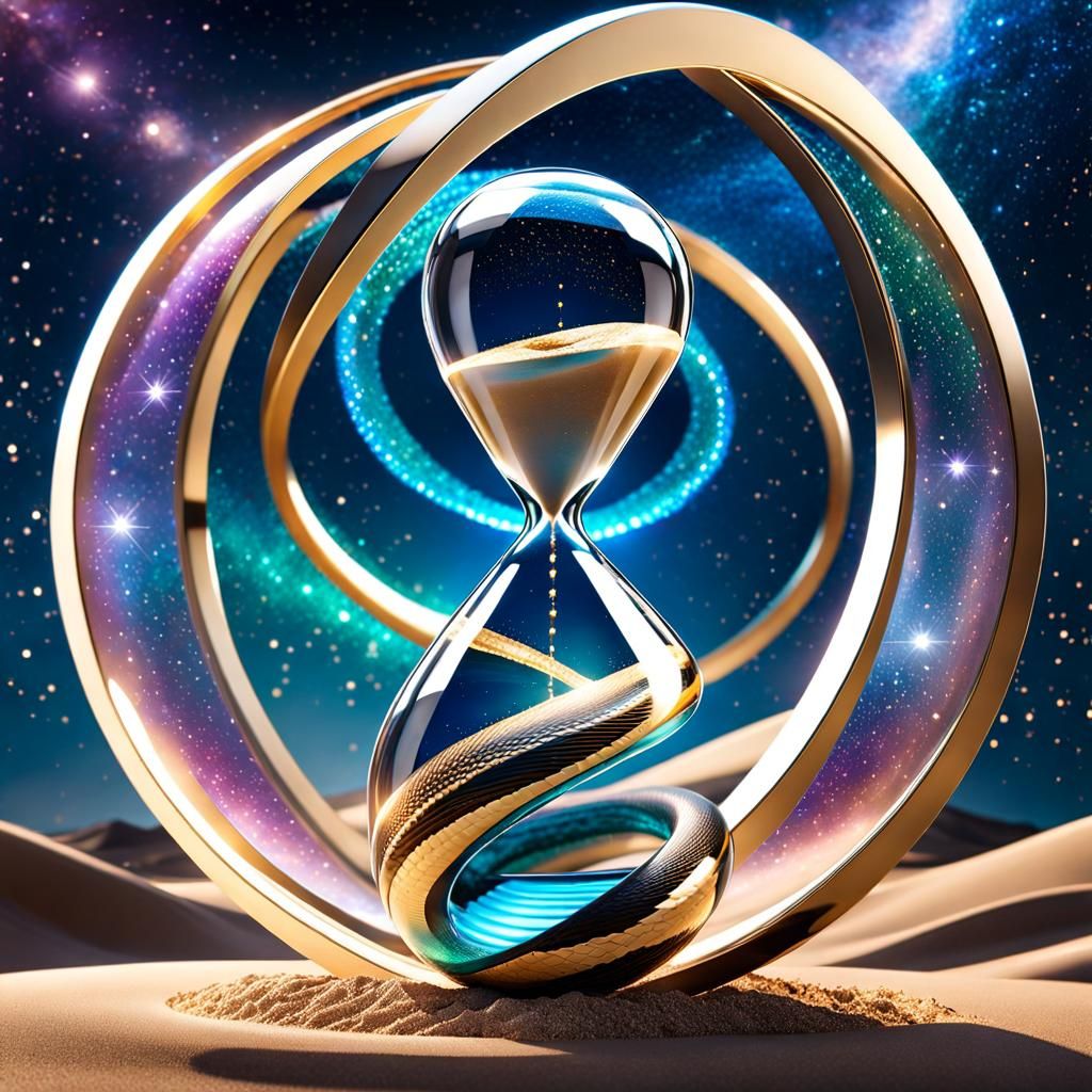 Ouroboros Hourglass: Infinite Atoms in Sci-Fi Art