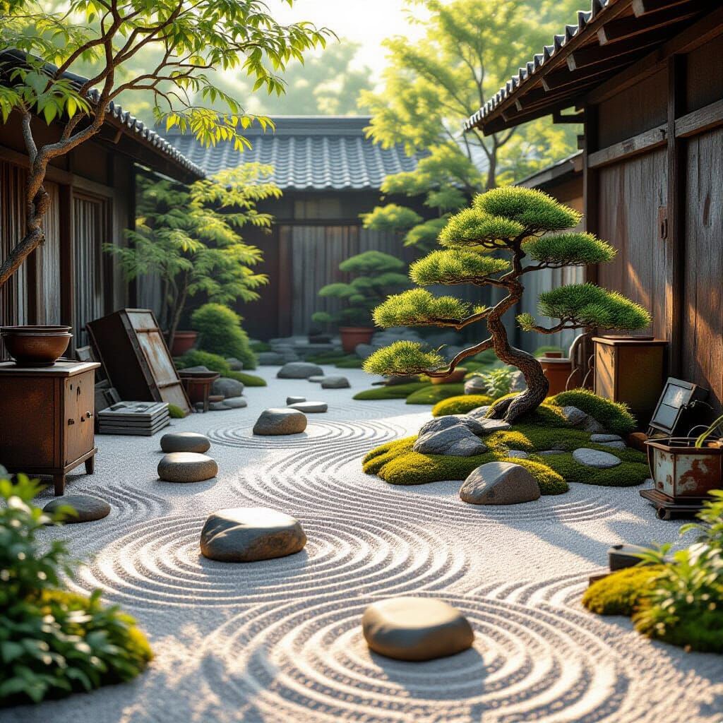 Zen Garden vs Junkyard: Hyperrealistic Digital Art
