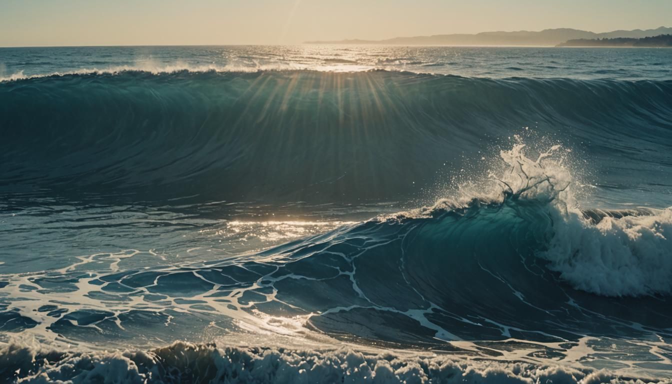 Blue Wave and Morning Sun: Cinematic Film Still