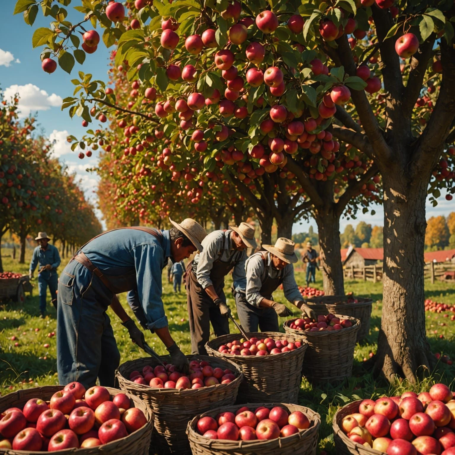 Lush Red Apple Harvest in Fantastical Autumn Orchard