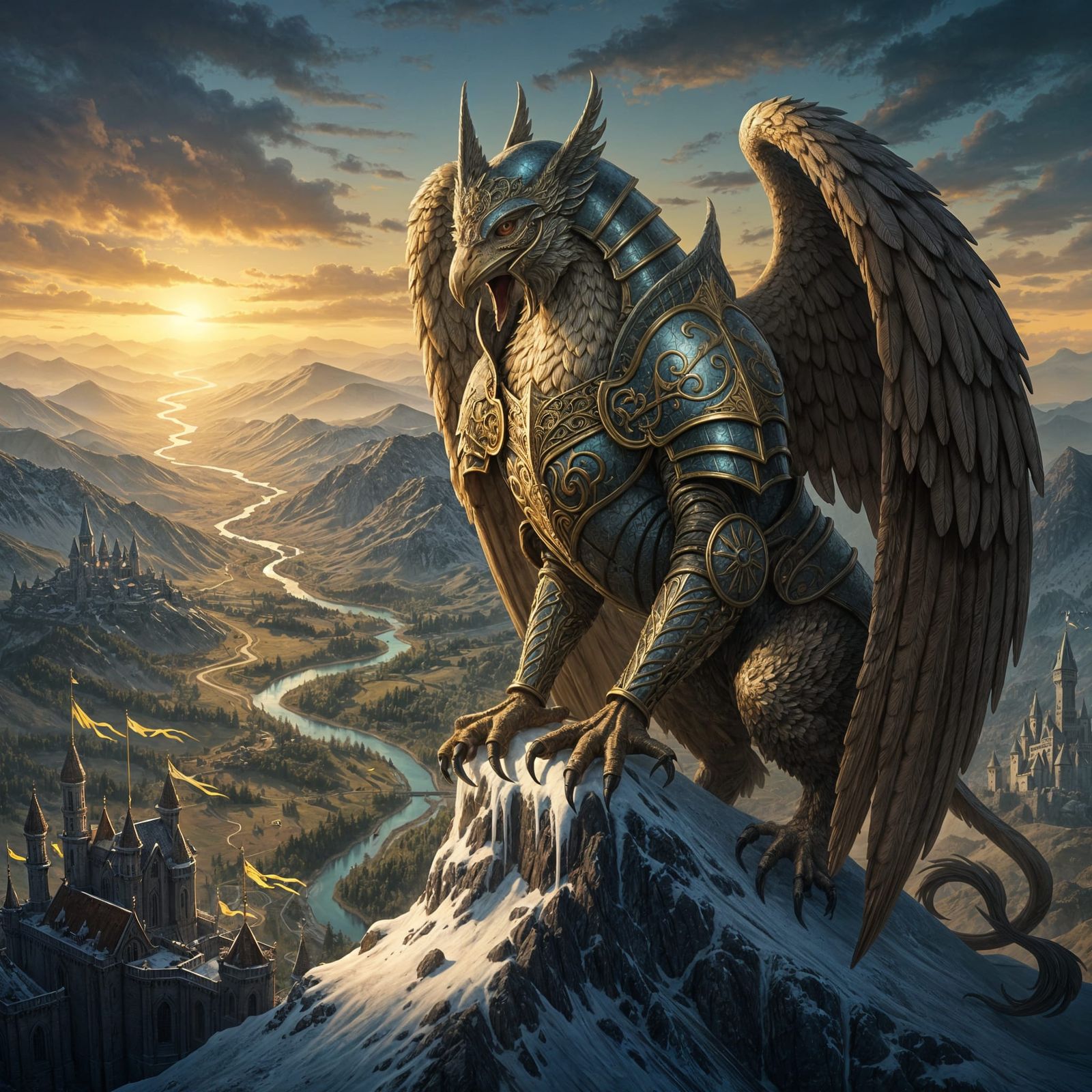 Armored Griffin Overlooking Golden Kingdom