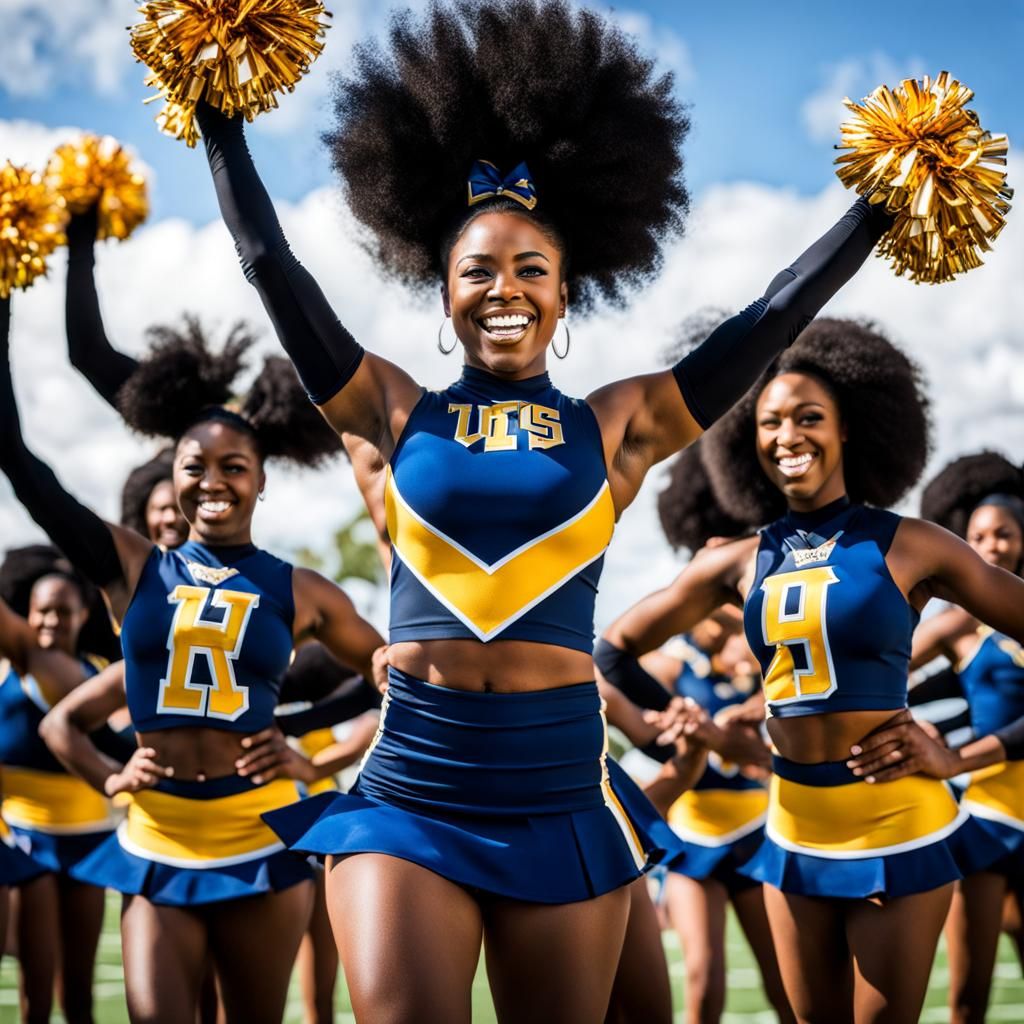 Cheerleader in Blue and Gold Uniform