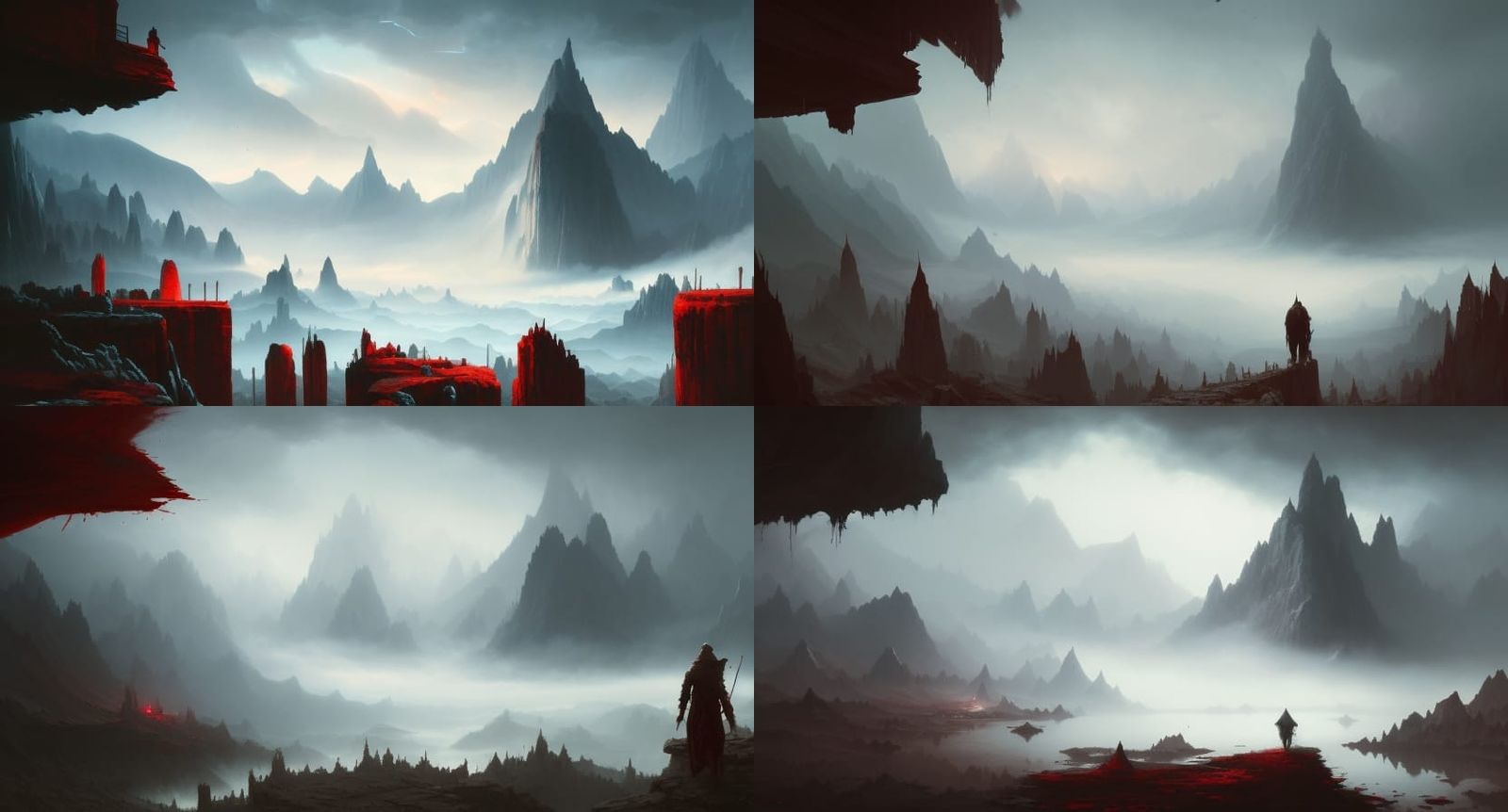 Surreal Blood Mist Mountains in Dark Fantasy Style