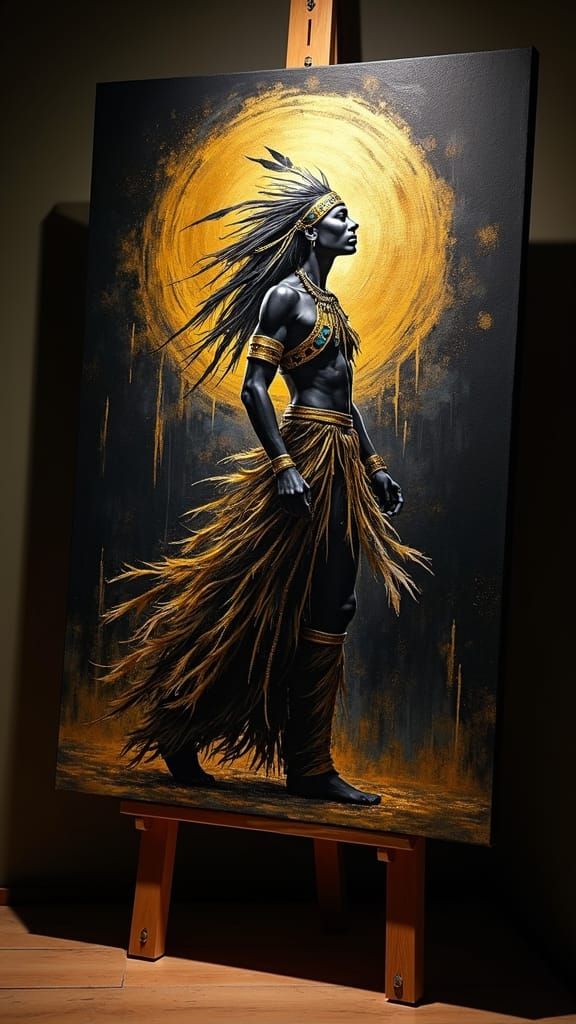 Native American Dancer in Gold Regalia