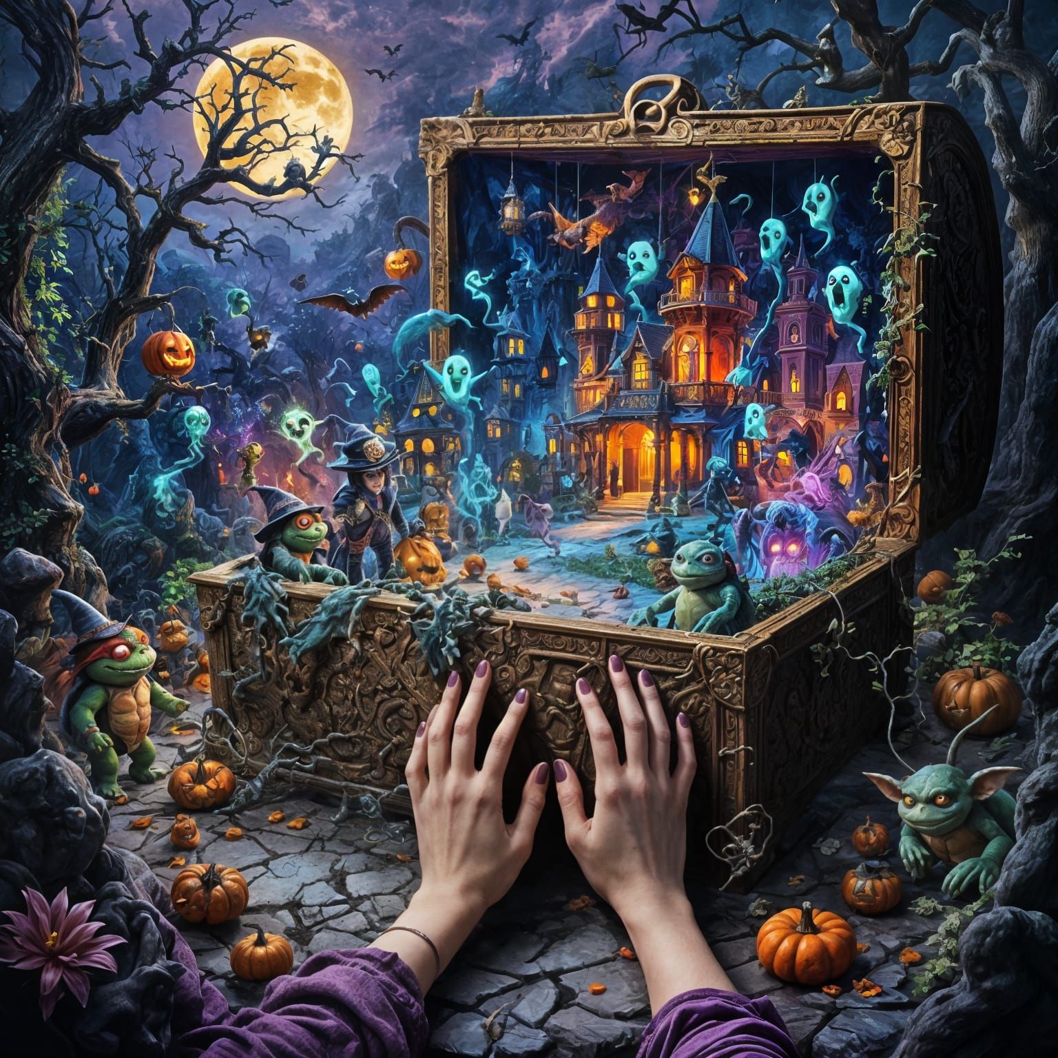 Neon Halloween Town in a Chest