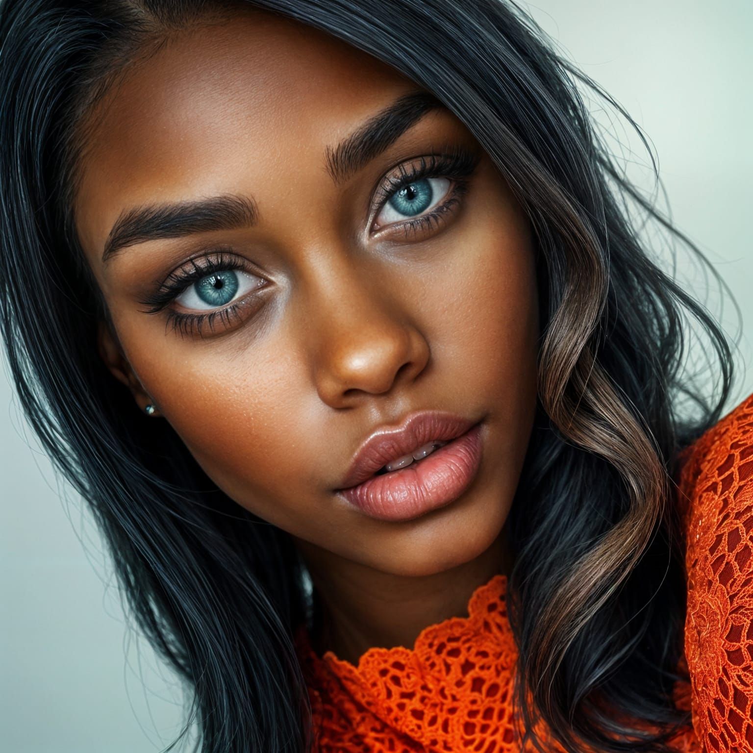 Beautiful Afro-American Woman with Turquoise Eyes