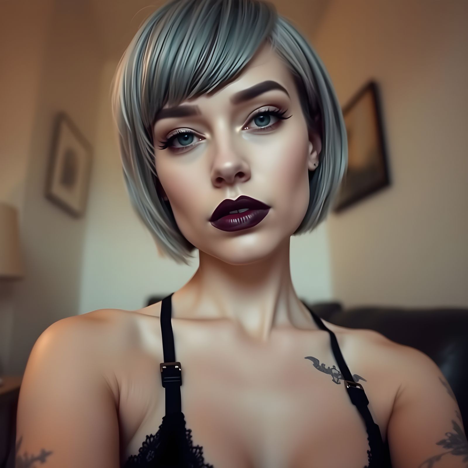 Gothic Woman Portrait with Teal Hair and Bold Makeup