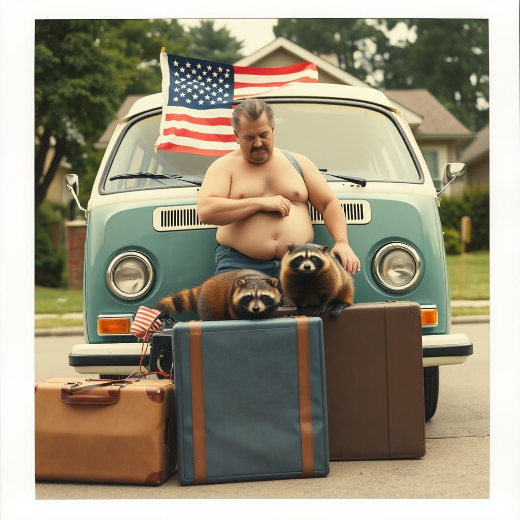 Retro Polaroid: Man, Woman, and VW Combi