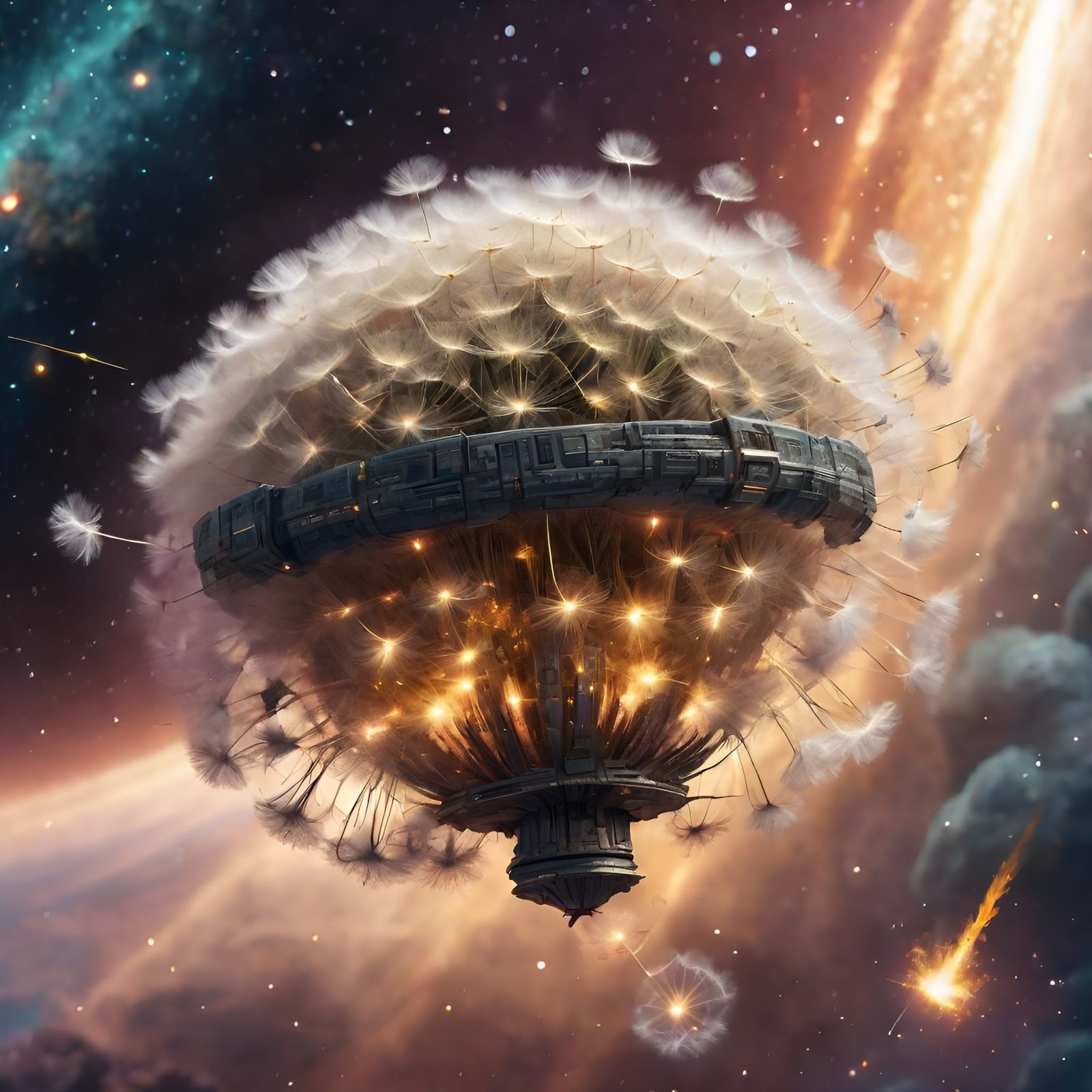 Dandelion Seed Starship Drifting Through Space