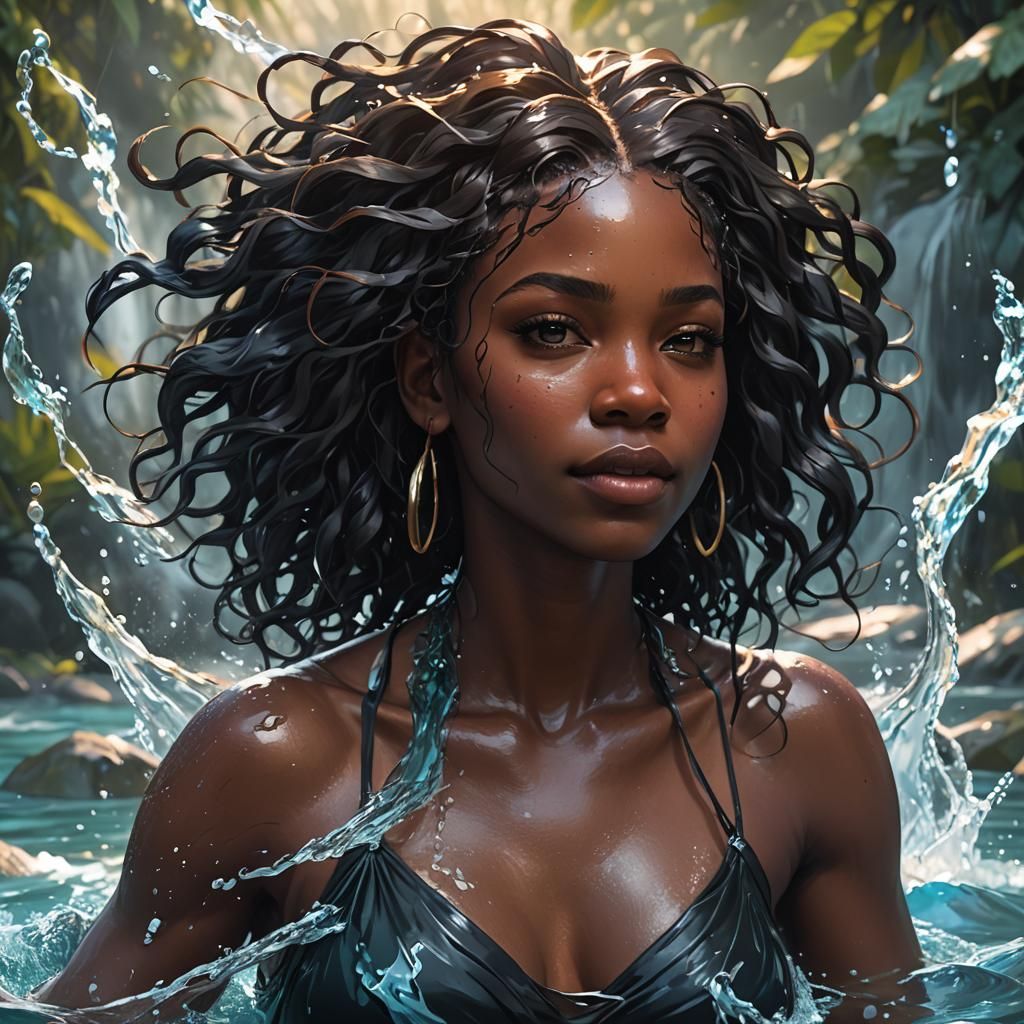 Black Girl in Water: Hyperdetailed Splash Art Portrait