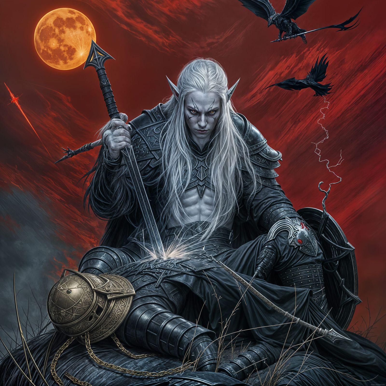 Albino Warrior Absorbs Soul With Black Sword