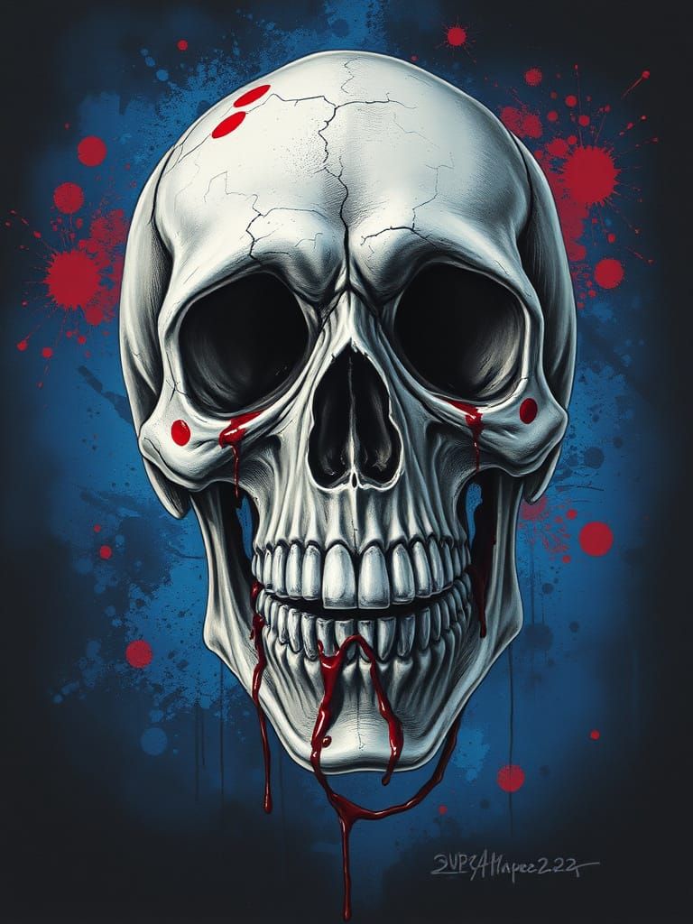 Grotesque Skull Charcoal Drawing in Dark Gothic Style