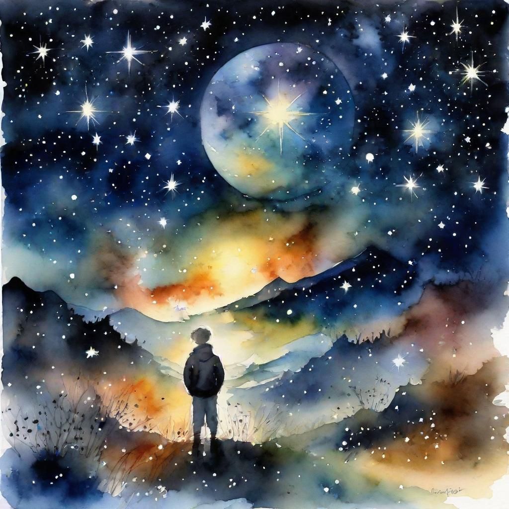 Vibrant Watercolor Starry Expanse in Art Brut Style