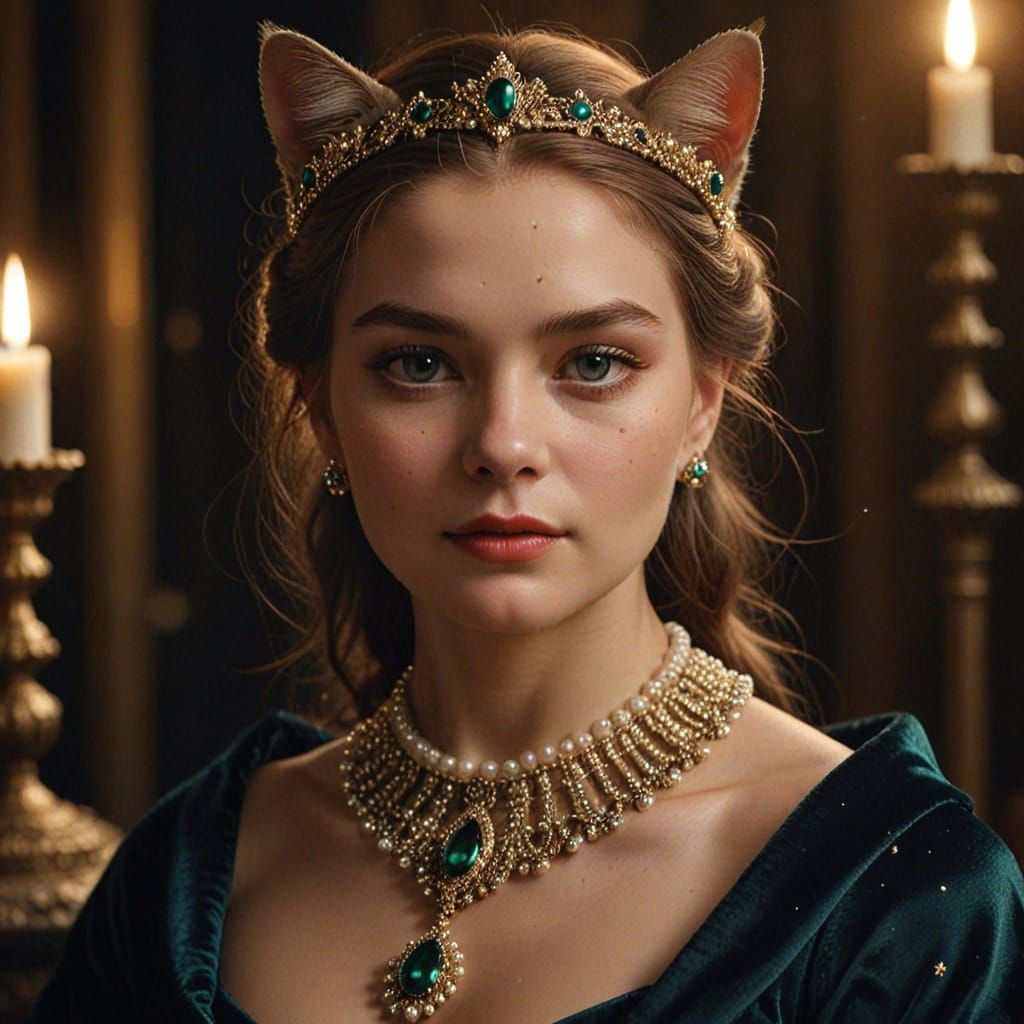 Regal Medieval Queen in Candlelit Opulence