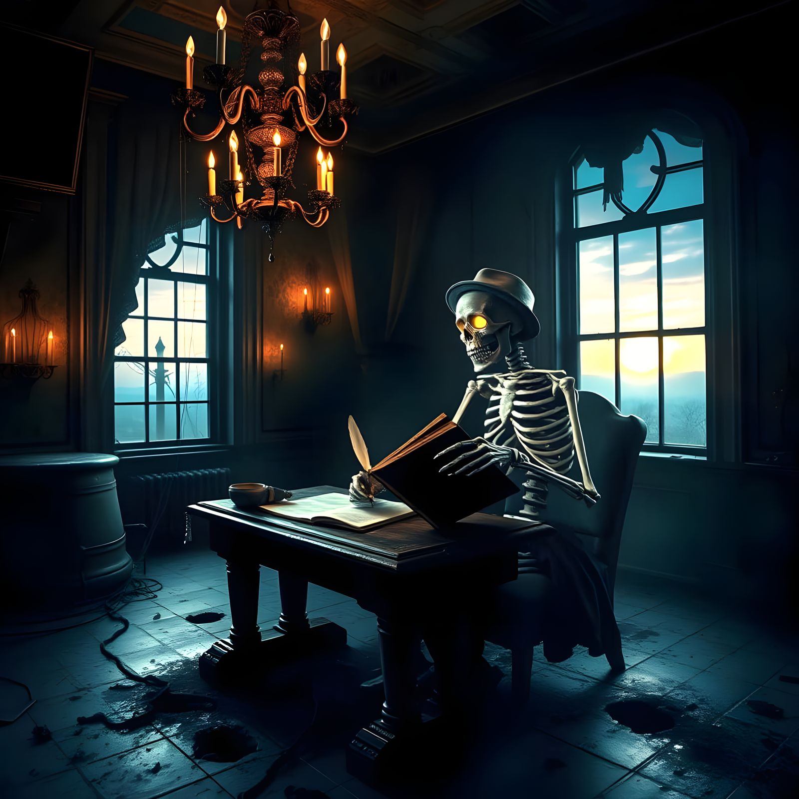 Eerie Candlelit Study in a Haunted 19th Century Abode