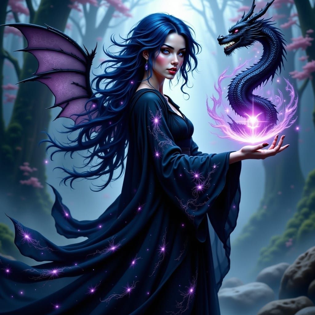 Mystical Mage Summons Dragon Aura in Digital Art