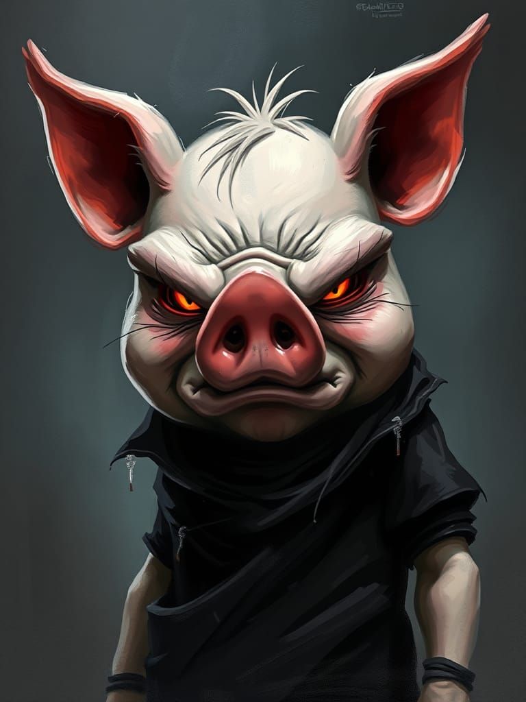 full body Angry pig dressed, fierce expression,