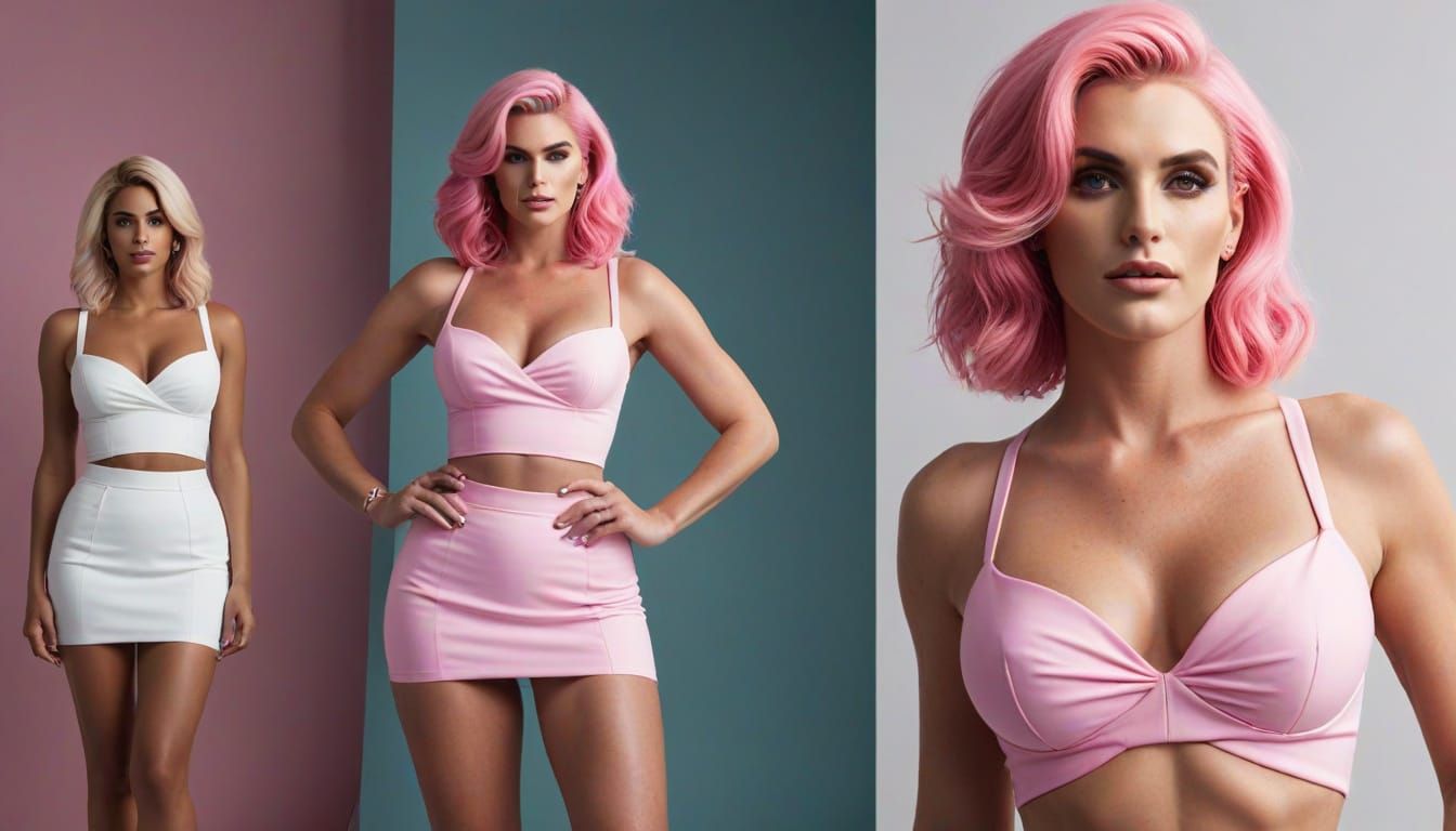 Future Pin-Up Woman with Pink Tipped Hair in Neon City