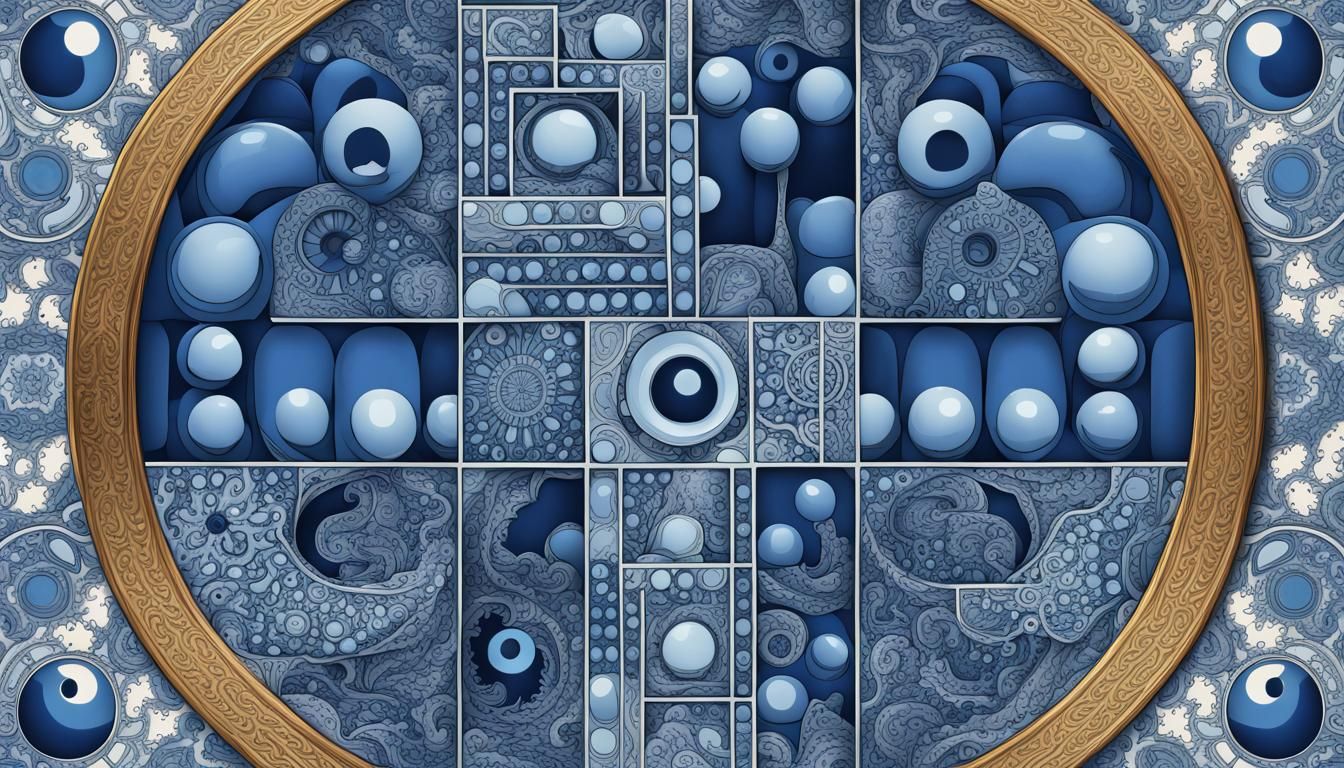 Pacman in Delft Blue Fractal Pixel Art Style