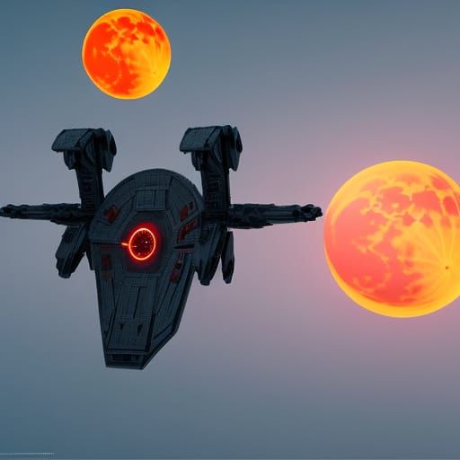 Star Wars Tie Fighter Silhouette Against Red Moon