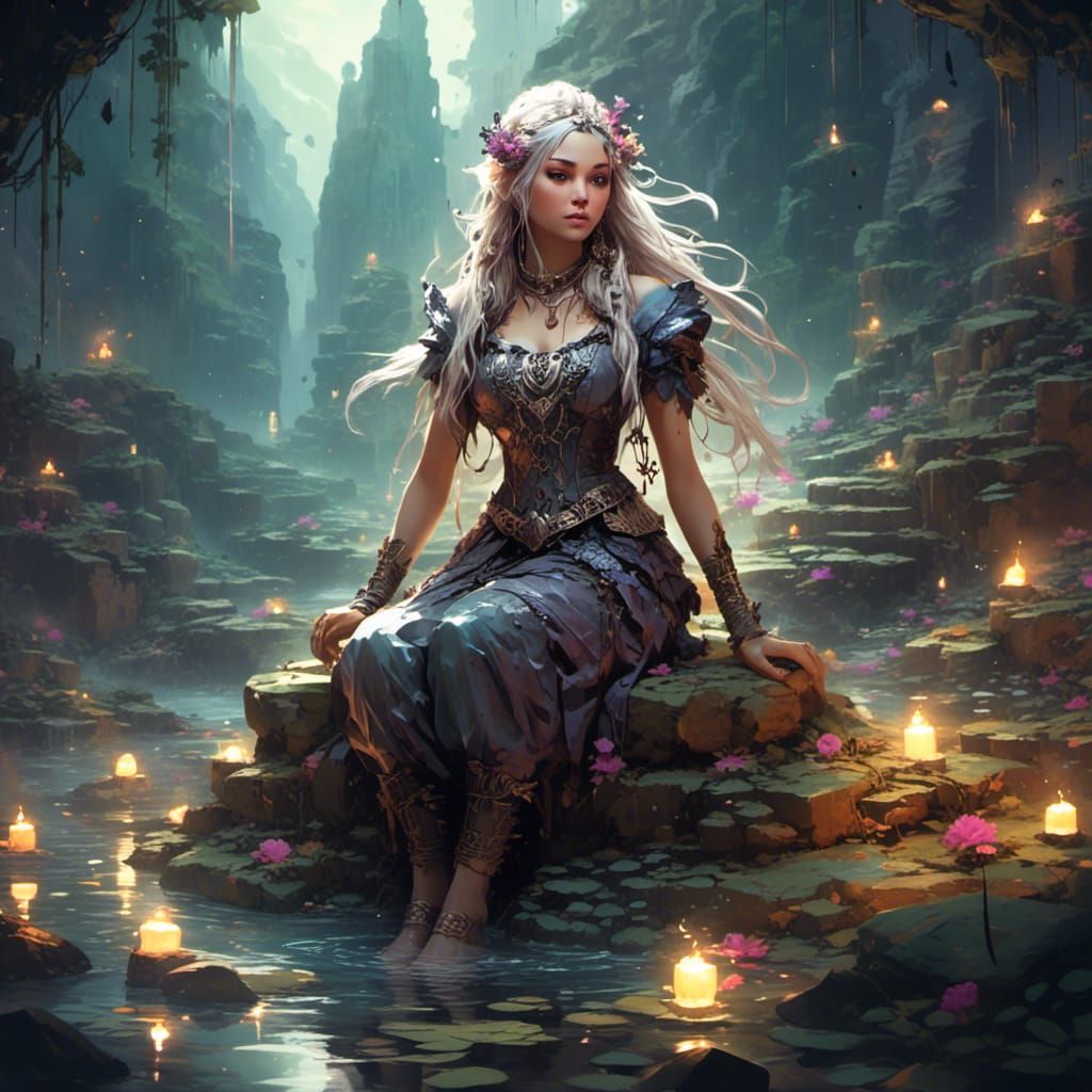 Fantasy Ink Portrait of Girl Balancing Stones