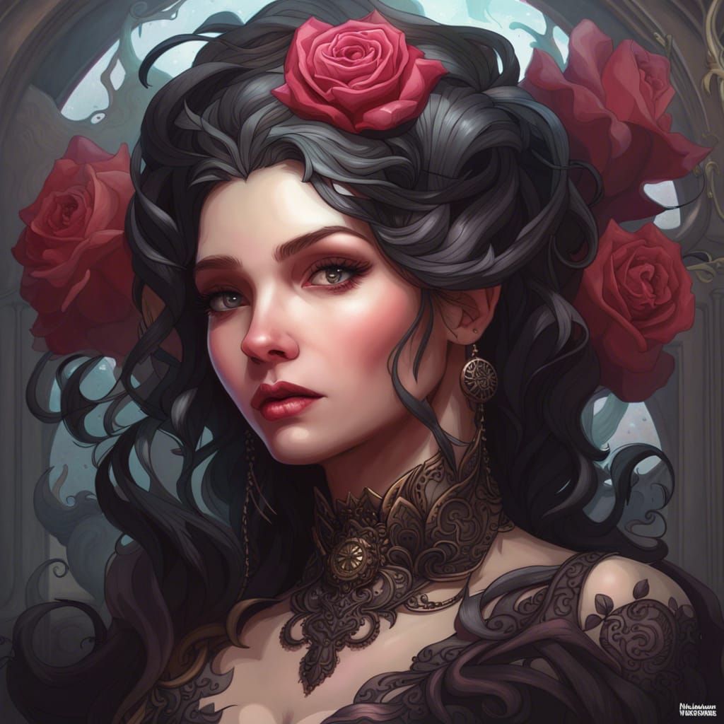 Gothic Rose Princess Portrait in Ornate Style