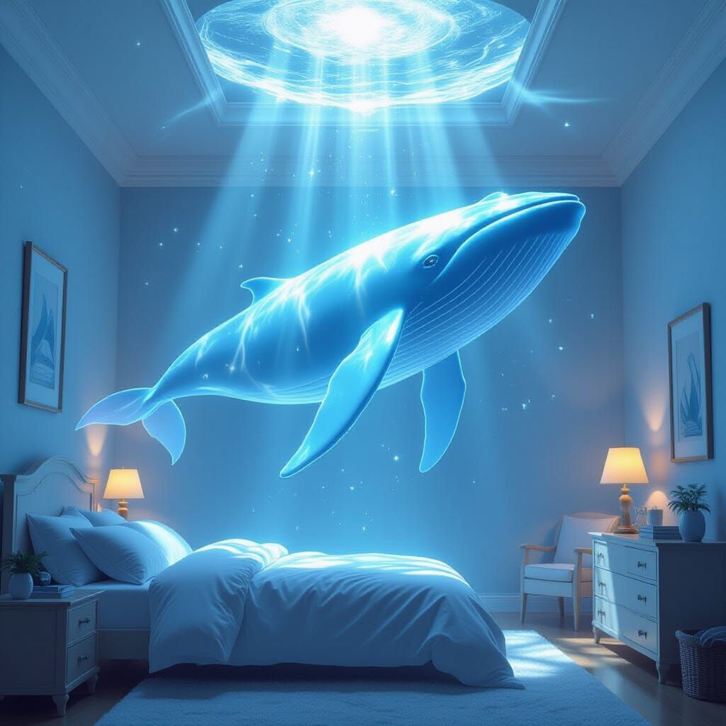 Ethereal Transparent Whale Breaches Bedroom Ceiling