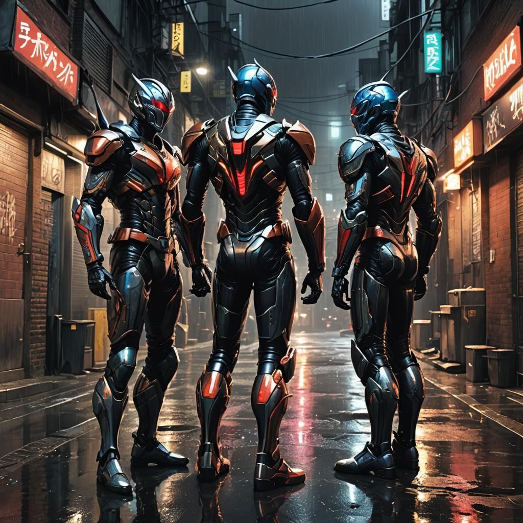 Dynamic Comic Book Art of Armored Figures in Alley