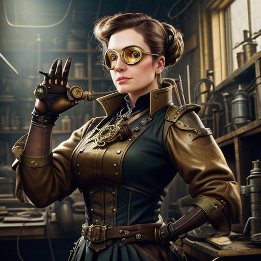 Steampunk Inventor Portrait in Workshop