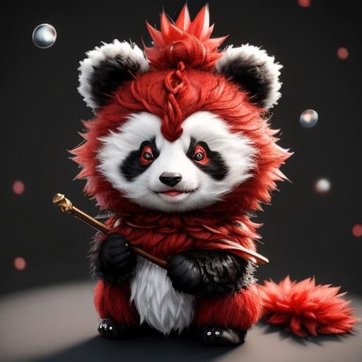 Knitted Yarn: Cute Red Baby Panda