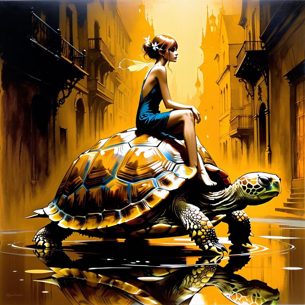 Filigree Fairy Cityscape with Intaglio Tortoise