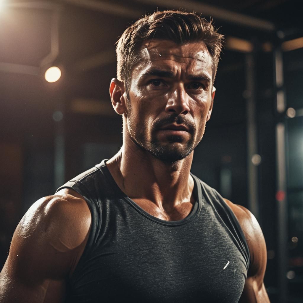 Super Hot Gym Coach in Cinematic Film Still