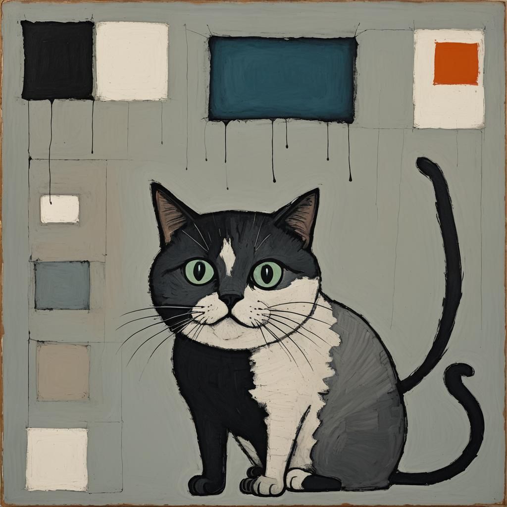Cat Portrait Inspired by Naive and Color Field Art