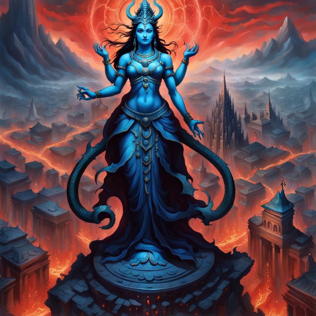 Goddess Shielding City from Eldritch Horrors