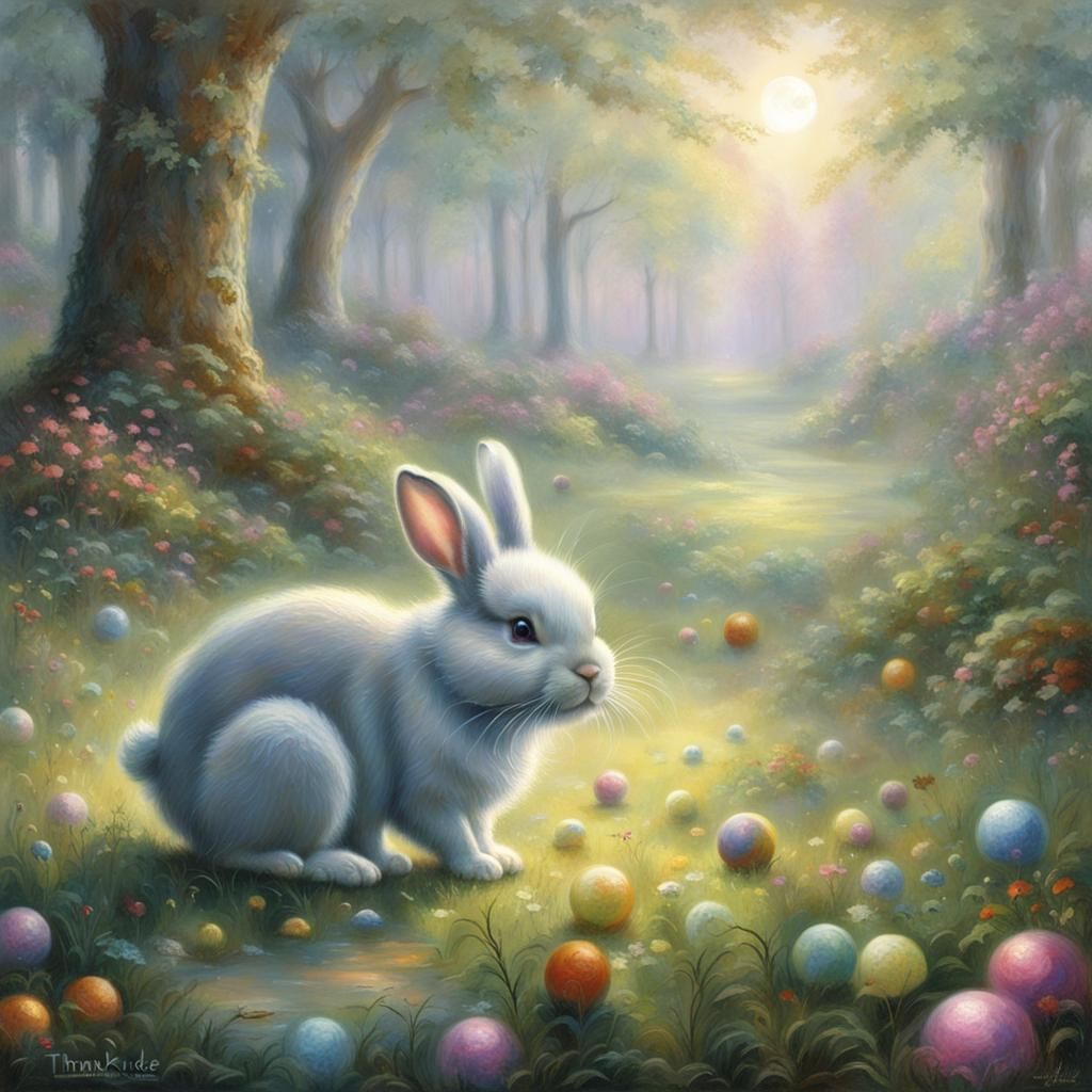 Bunny Plays Ball in Ethereal Fantasy Landscape