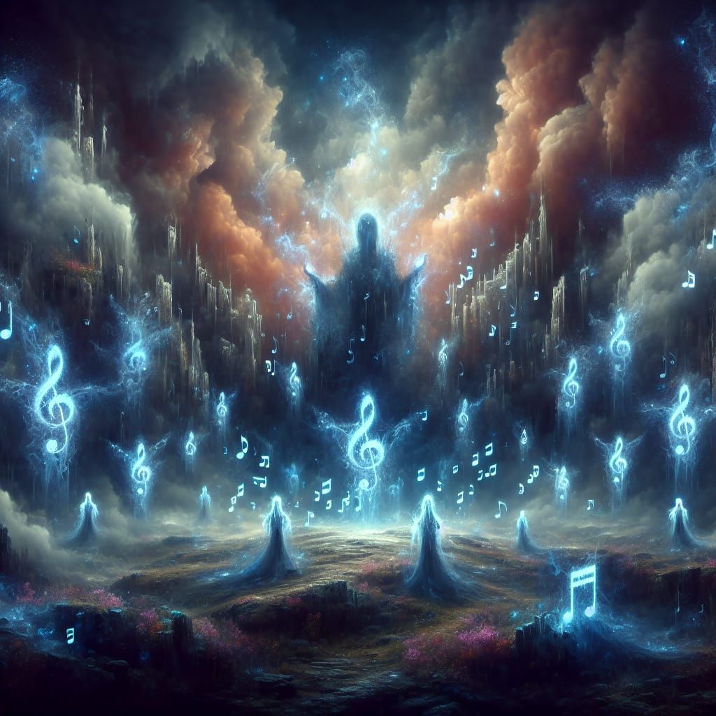 Ethereal Figures Emerge in Smoky Musical Landscape