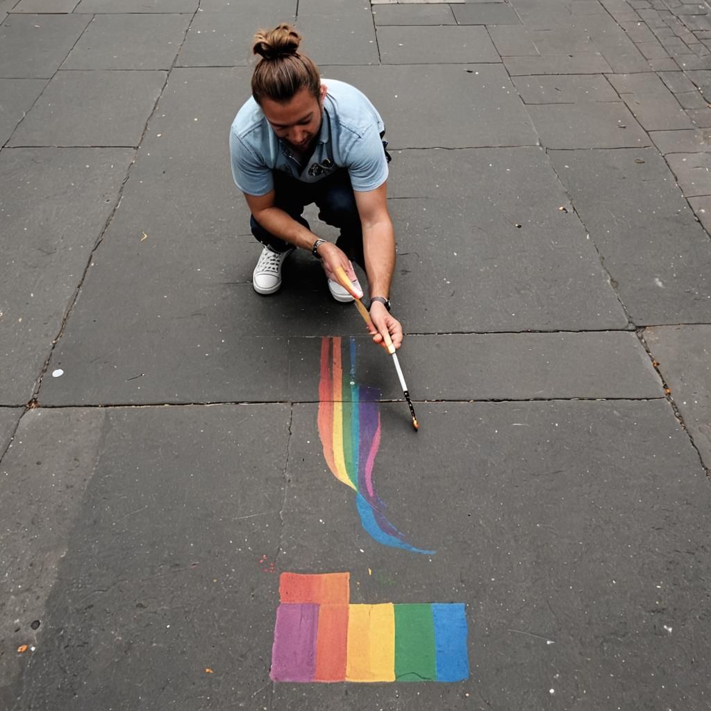 Pride Rainbow Flag Drawn in Chalk Art