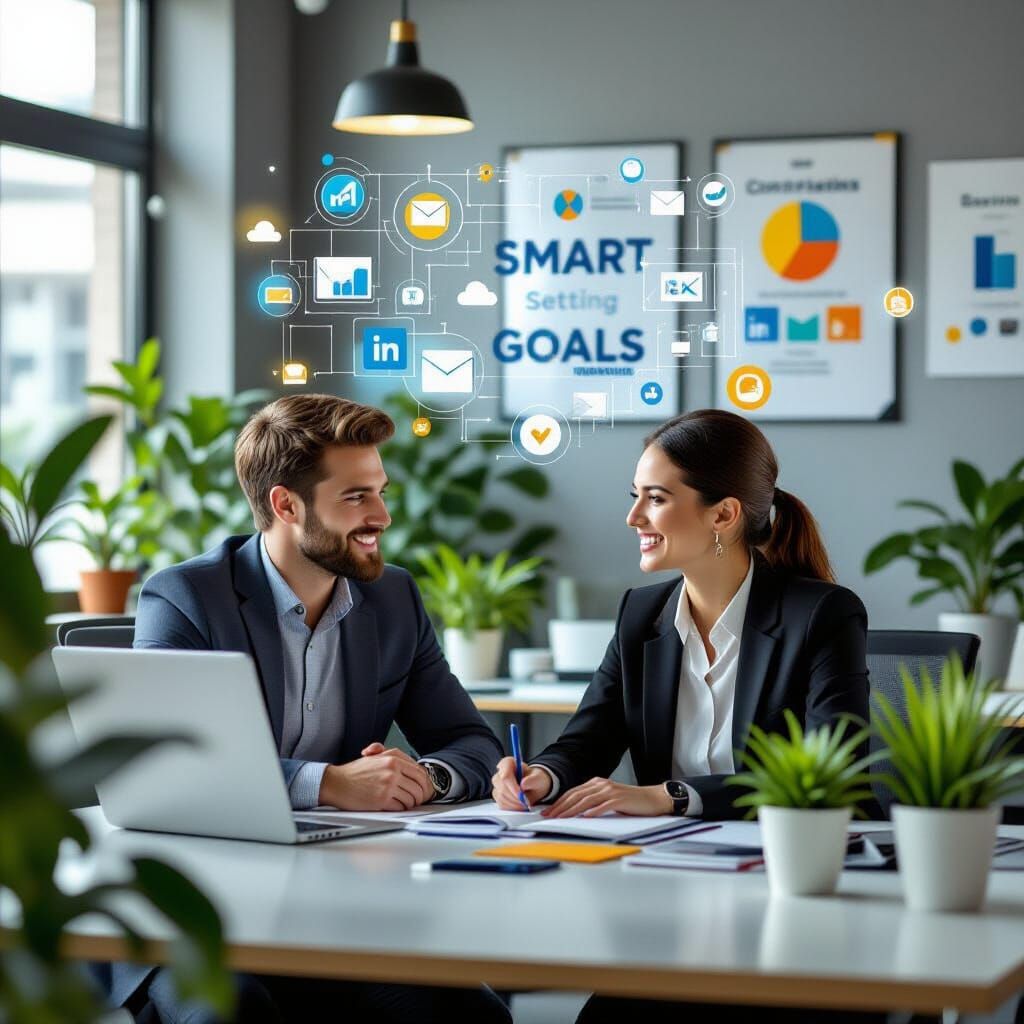 Young Professionals Collaborating in Futuristic Office